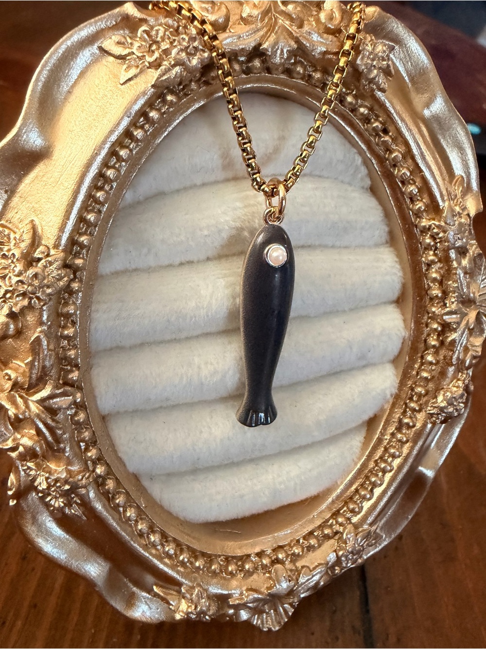 Minimal Black Fish Pendant Necklace with Gold Chain